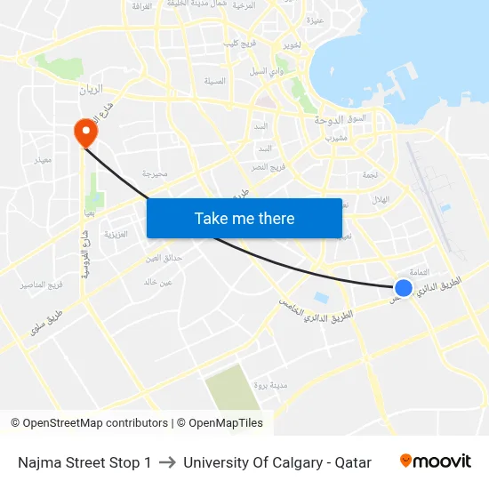 Najma Street Stop 1 to University of Calgary - Qatar map