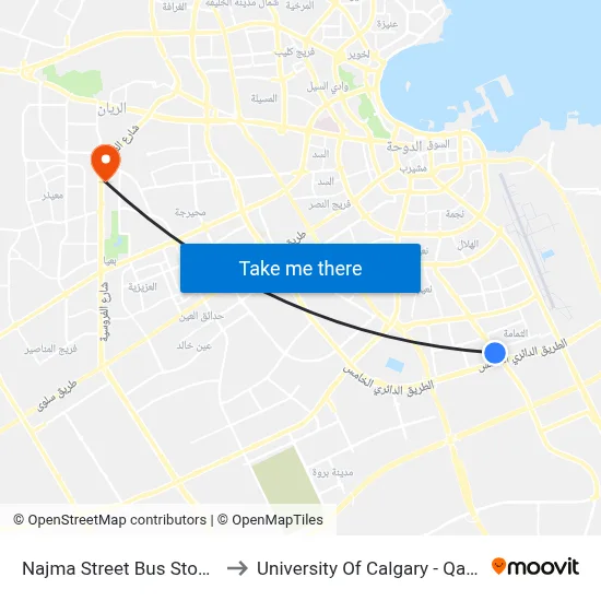 Najma Street Bus Stop 3 to University of Calgary - Qatar map