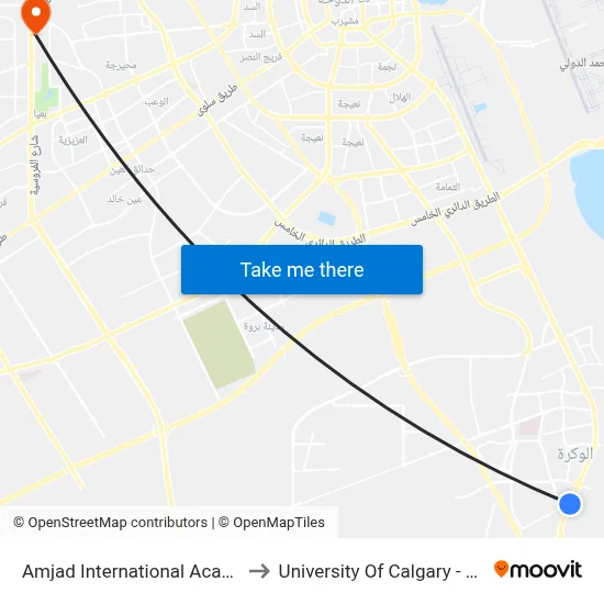 Amjad International Academy to University of Calgary - Qatar map