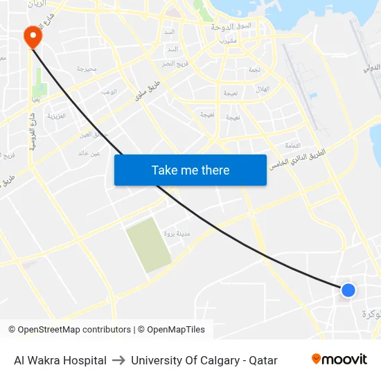 Al Wakra Hospital to University of Calgary - Qatar map
