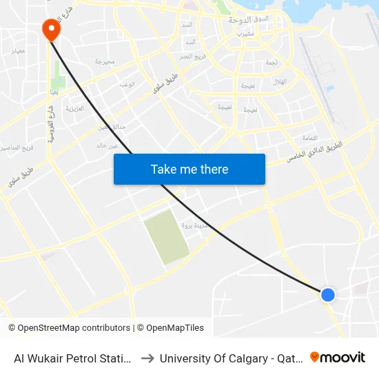 Al Wukair Petrol Station to University of Calgary - Qatar map