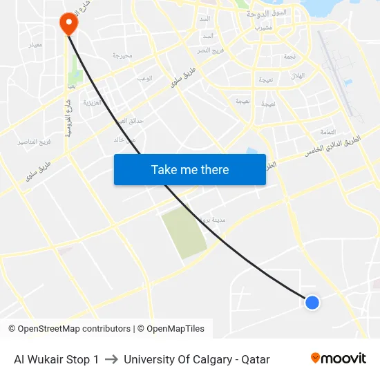 Al Wukair Stop 1 to University of Calgary - Qatar map