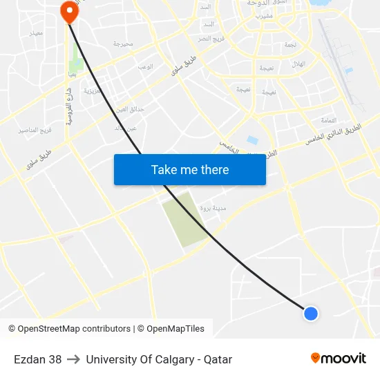 Ezdan 38 to University of Calgary - Qatar map