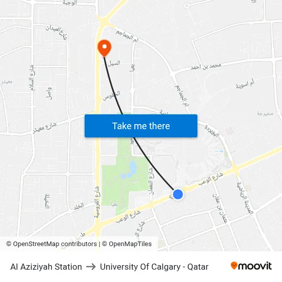 Al Aziziyah Station to University of Calgary - Qatar map