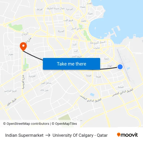 Indian Supermarket to University of Calgary - Qatar map