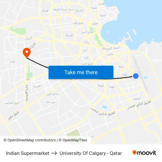 Indian Supermarket to University of Calgary - Qatar map