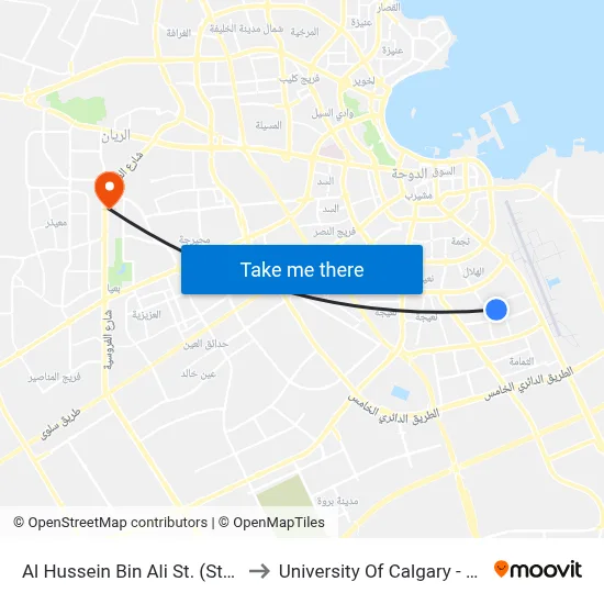 Al Hussein Bin Ali Street (Stop A) to University of Calgary - Qatar map
