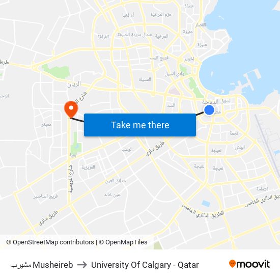 مشيرب Musheireb to University Of Calgary - Qatar map
