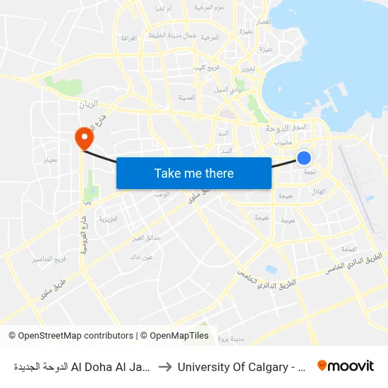 Al Doha Al Jadeda to University of Calgary - Qatar map