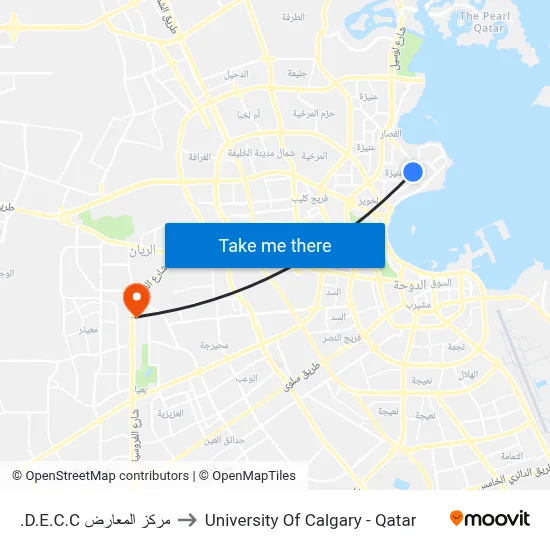 D.E.C.C Exhibition Center to University of Calgary - Qatar map