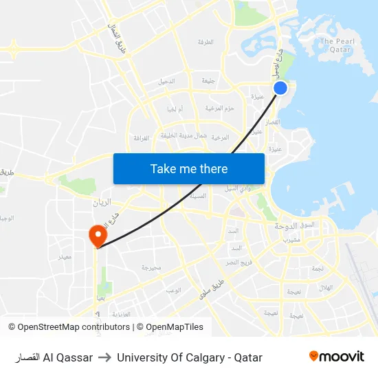Al Qassar to University of Calgary - Qatar map