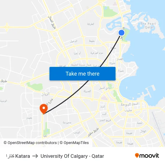 Katara to University of Calgary - Qatar map