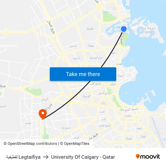 Legtaifiya to University of Calgary - Qatar map