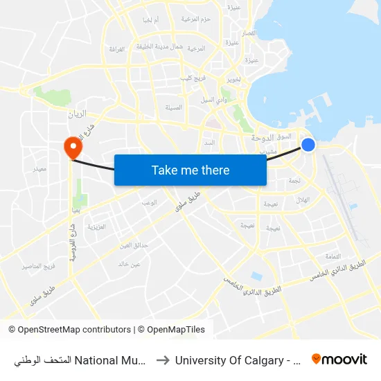 National Museum to University of Calgary - Qatar map