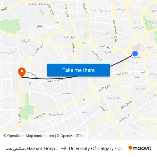 Hamad Hospital to University of Calgary - Qatar map