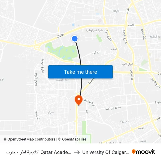 Qatar Academy – South to University of Calgary - Qatar map