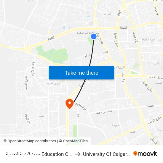 Education City Mosque to University of Calgary - Qatar map