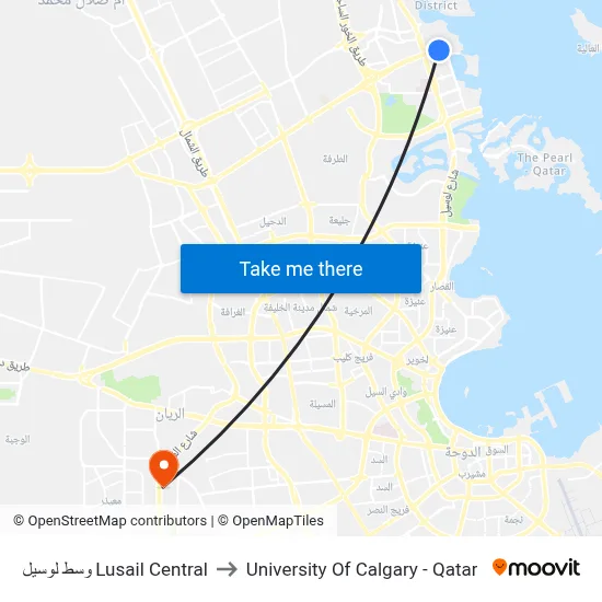 Lusail Central to University of Calgary - Qatar map
