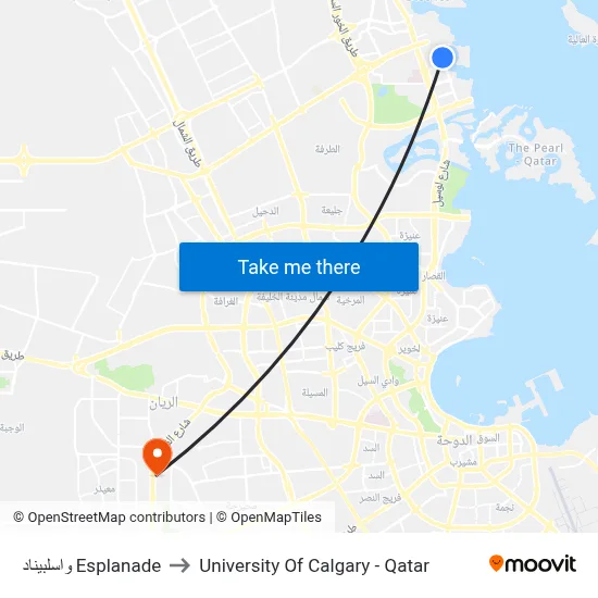 Esplanade to University of Calgary - Qatar map