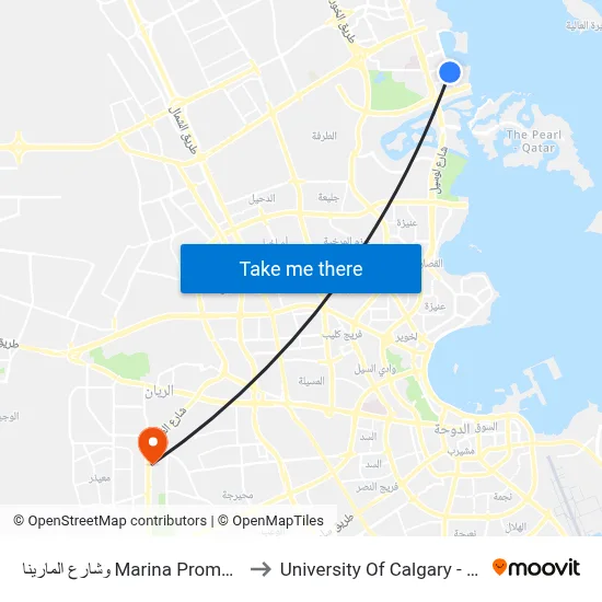 Marina Promenade to University of Calgary - Qatar map
