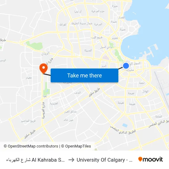 Al Kahraba Street to University of Calgary - Qatar map