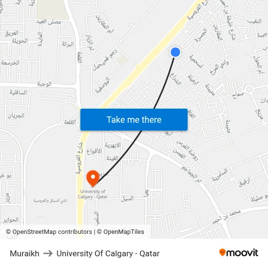 Muraikh to University of Calgary - Qatar map