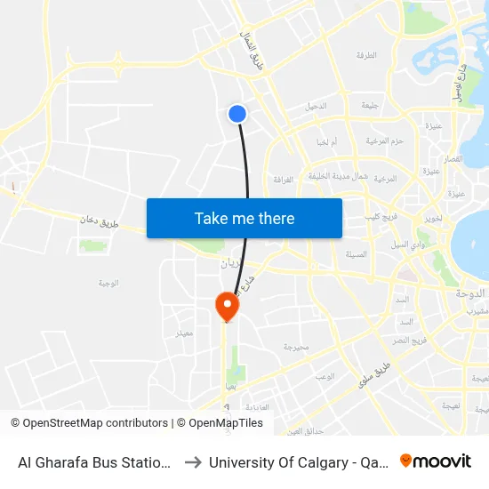 Al Gharafa Bus Station 1 to University of Calgary - Qatar map