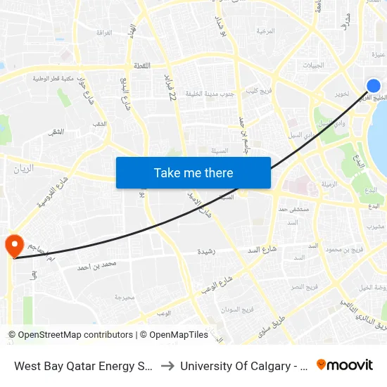 West Bay Qatar Energy Station to University of Calgary - Qatar map