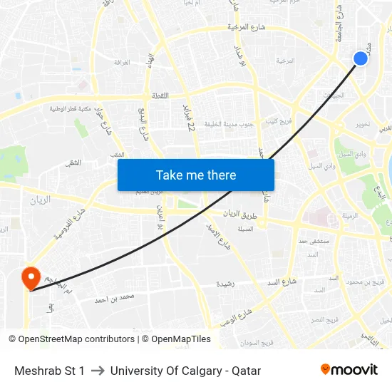 Meshrab St 1 to University of Calgary - Qatar map