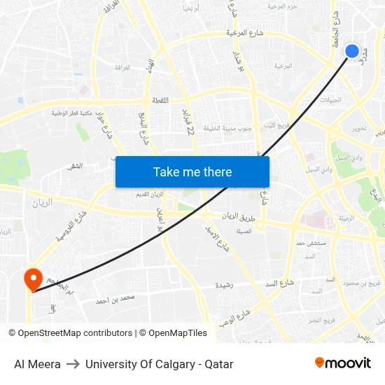 Al Meera to University of Calgary - Qatar map