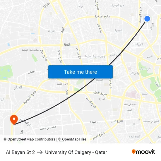 Al Bayan St 2 to University of Calgary - Qatar map