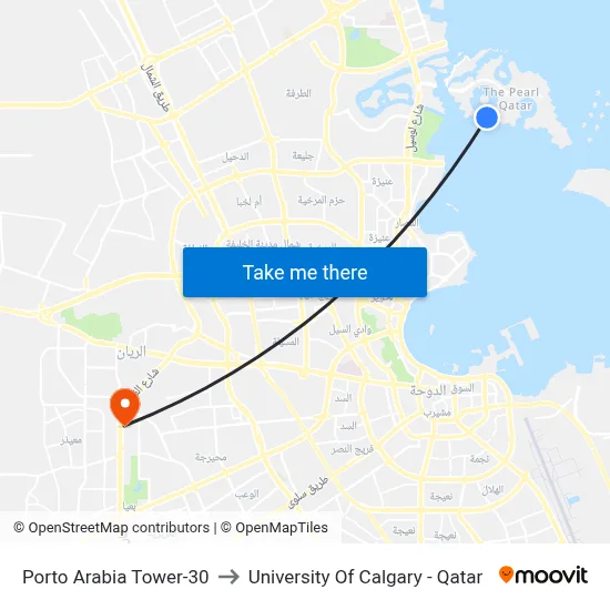 Porto Arabia Tower-30 to University of Calgary - Qatar map