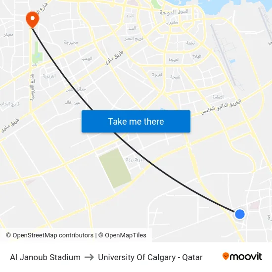 Al Janoub Stadium to University of Calgary - Qatar map