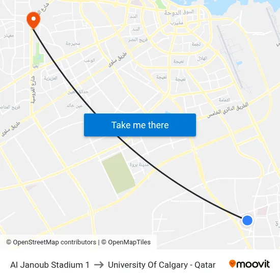 Al Janoub Stadium 1 to University of Calgary - Qatar map