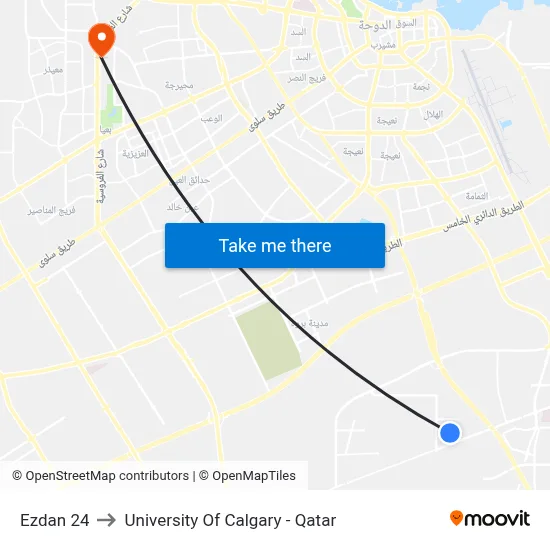 Ezdan 24 to University of Calgary - Qatar map
