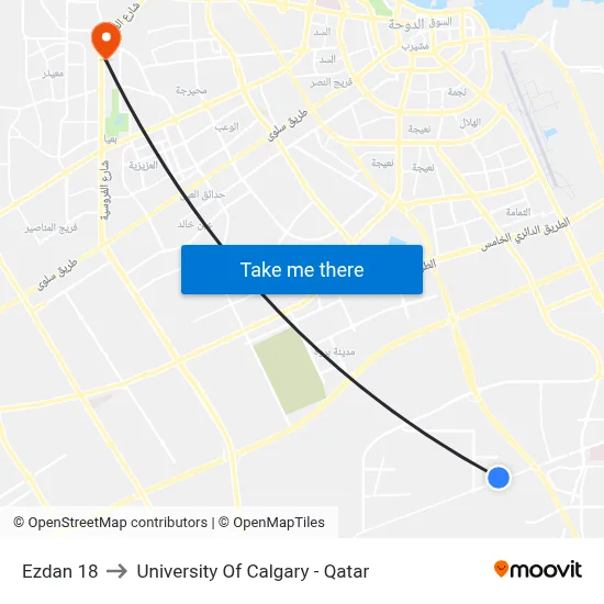 Ezdan 18 to University of Calgary - Qatar map