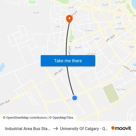Industrial Area Bus Station to University of Calgary - Qatar map