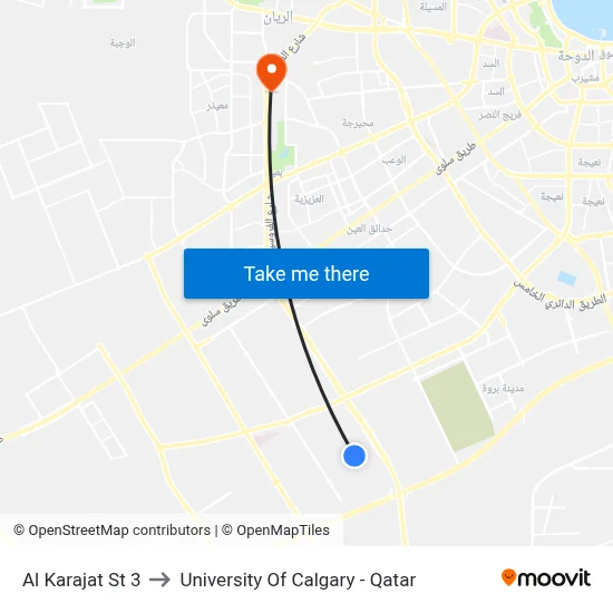 Al Karajat Street 3 to University of Calgary - Qatar map