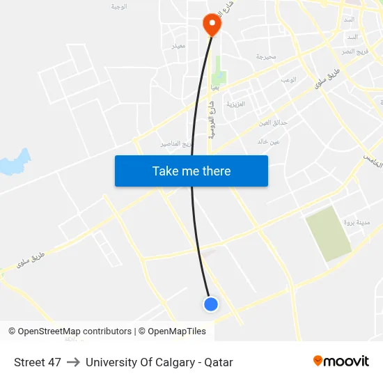 Street 47 to University of Calgary - Qatar map