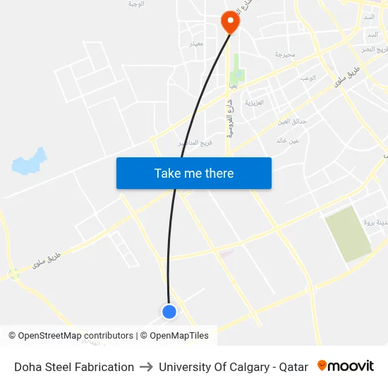 Doha Steel Fabrication to University of Calgary - Qatar map