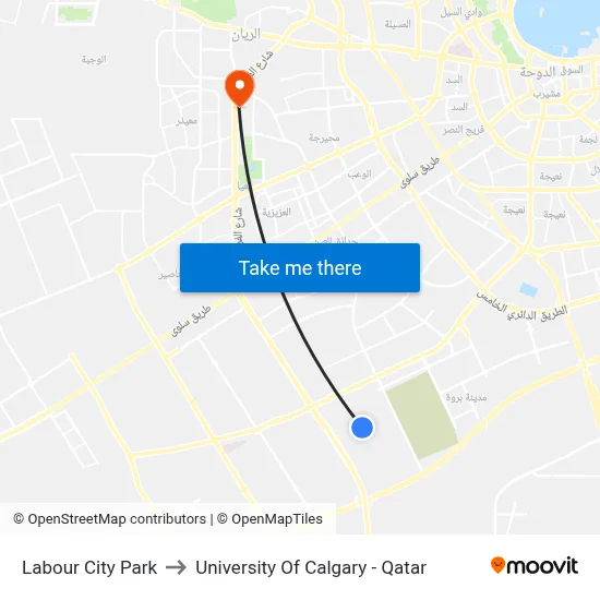 Labour City Park to University of Calgary - Qatar map