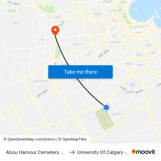Abou Hamour Cemetery Mosque to University of Calgary - Qatar map