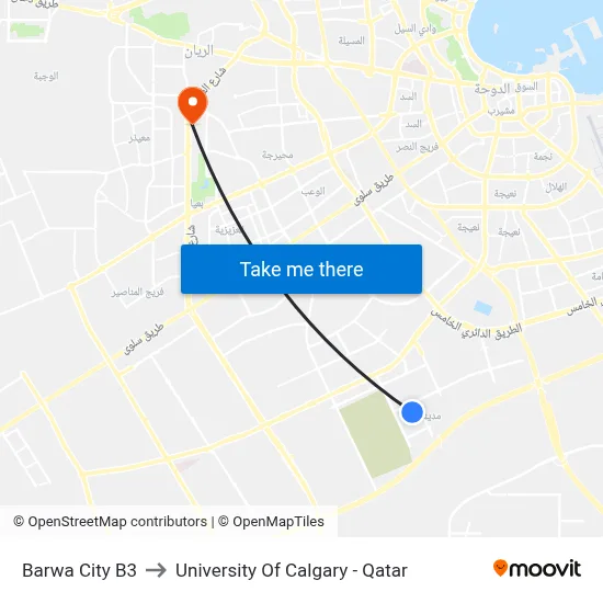 Barwa City B3 to University of Calgary - Qatar map