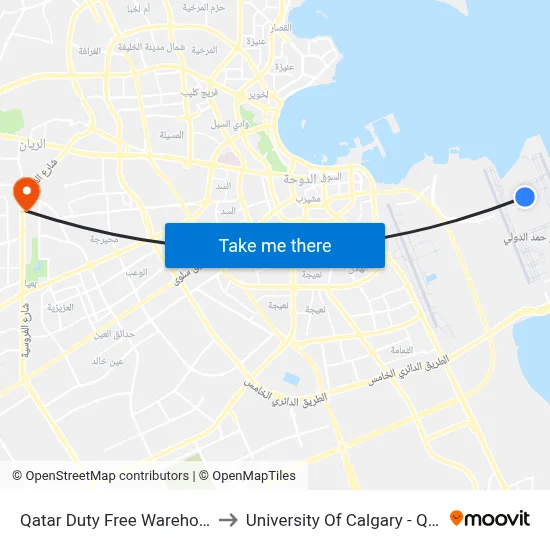 Qatar Duty Free Warehouse to University of Calgary - Qatar map