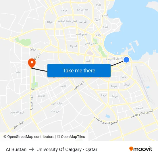Al Bustan to University of Calgary - Qatar map