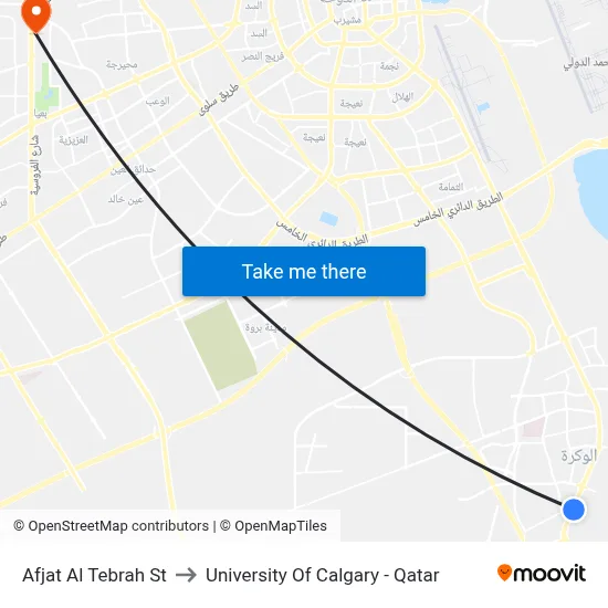 Afjat Al Tebrah Street to University of Calgary - Qatar map