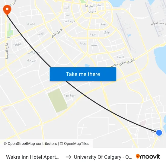 Wakra Inn Hotel Apartment to University of Calgary - Qatar map