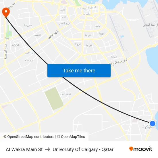 Al Wakra Main Street to University of Calgary - Qatar map