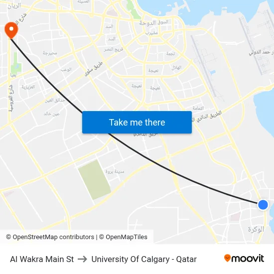 Al Wakra Main Street to University of Calgary - Qatar map