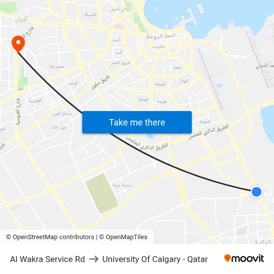 Al Wakra Service Road to University of Calgary - Qatar map